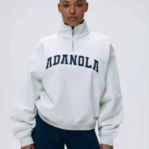 ADANOLA Varsity Relaxed Funnel Neck Zip Sweatshirt