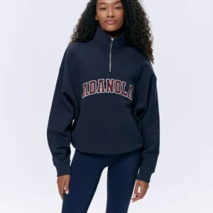 ADANOLA Varsity Relaxed Funnel Neck Zip Sweatshirt